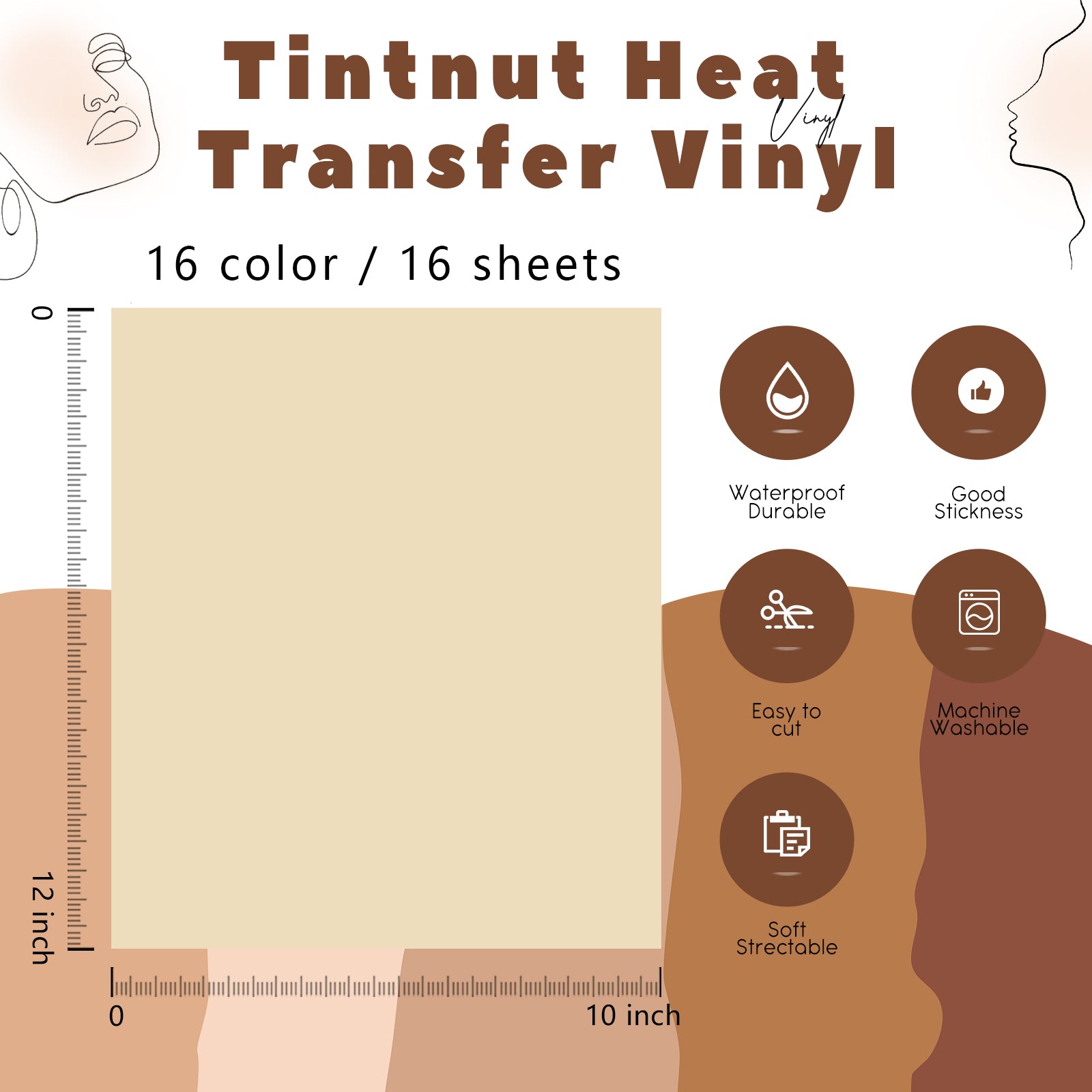 Tintnut Cowhide HTV Vinyl - 10 Sheets 12 x 10 inches Brown Heat