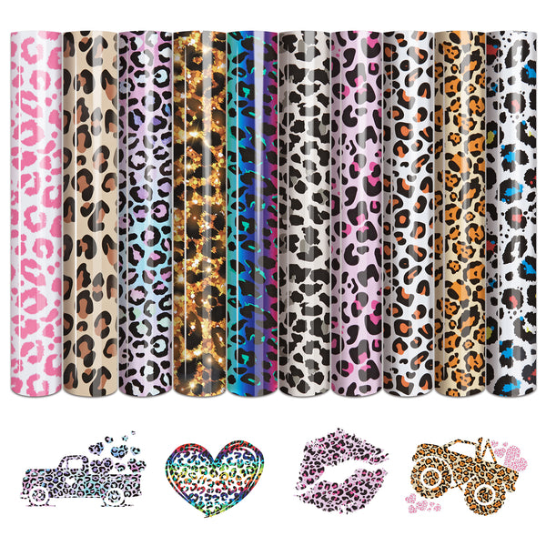 Tintnut Leopard HTV Heat Transfer Vinyl - 10 Sheets 12 X 10 Inches Cheetah Heat Transfer Vinyl Safari HTV Animal Printed Iron On Vinyl for T-Shirts Compatible with Cricut Or Silhoutte Cameo