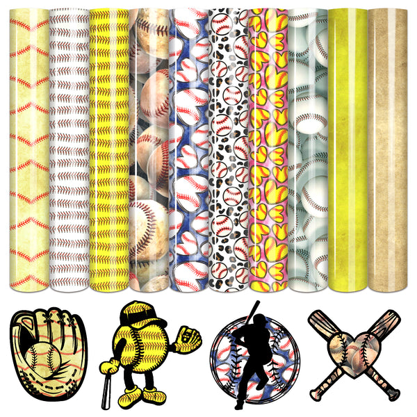 Tintnut Heat Transfer Vinyl - 10 Sheets 12 X 10inches Baseball Sports Iron On Vinyl HTV for T-Shirts DIY Compatible with Cricut Or Silhoutte Cameo