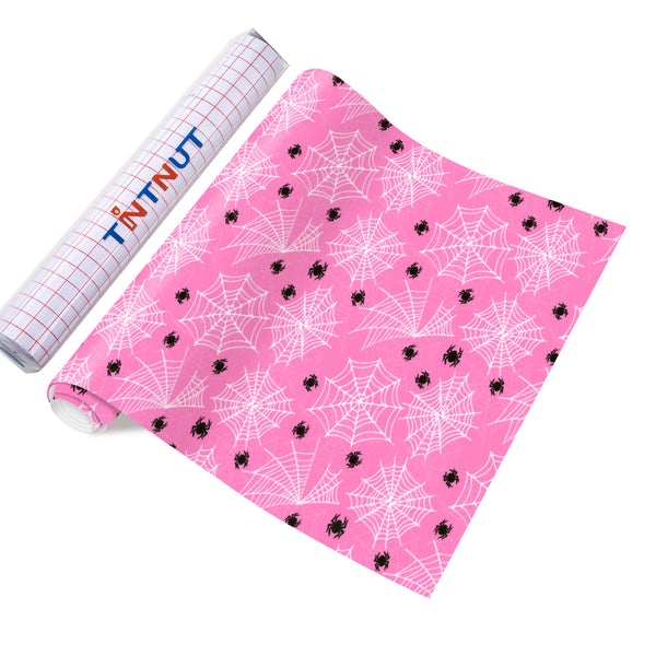 Tintnut Halloween Permanent Vinyl,Pink Halloween Pattern Permanent Adhesive Vinyl,Waterproof Material for DIY
