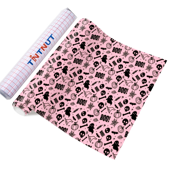 Tintnut Halloween Permanent Vinyl,Pink Pumpkin Pattern Permanent Adhesive Vinyl,Home Decor Self Sticker