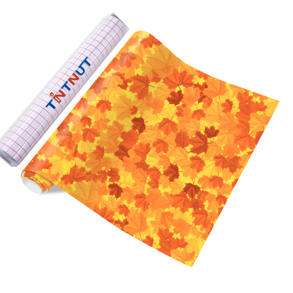 Tintnut Fall Permanent Vinyl,Orange Autumn Pattern Vinyl Compatible with Cricut Machine,Permanent Vinyl Sheets for Decor Sticker,Self Sticker Water proofing Vinyl