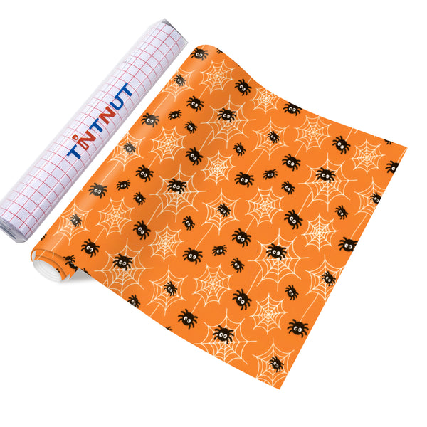 Tintnut Halloween Permanent Adhesive Vinyl,Pink Pumpkin Ghost Pattern Adhesive Vinyl,Waterproof Material for DIY