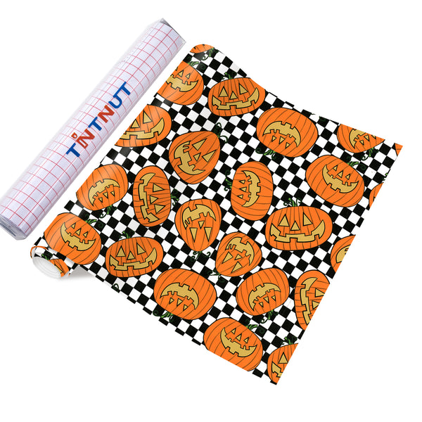 Tintnut Thanksgiving Permanent Vinyl，Halloween pumpkin Pattern Adhesive Vinyl,Home Decor Self Sticker
