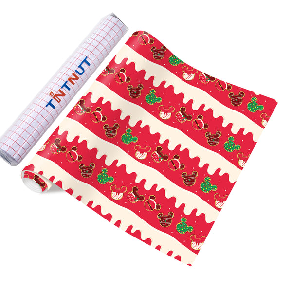 Tintnut Christmas Permanent Vinyl, Cookies Pattern Permanent Adhesive Vinyl,Self Sticker Water proofing Vinyl