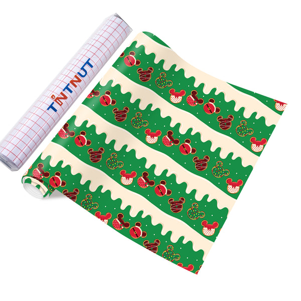 Tintnut Christmas Permanent Vinyl,Christmas Cookies Pattern Permanent Adhesive Vinyl,Self Sticker Water proofing Vinyl