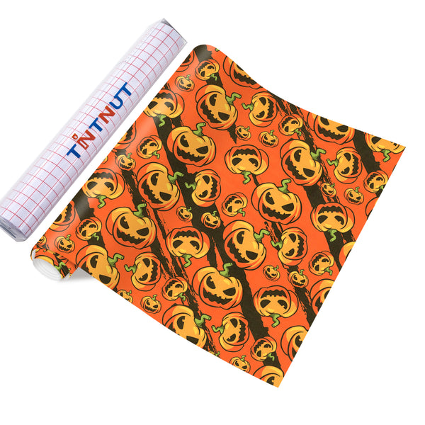 Tintnut Thanksgiving Permanent Vinyl，Halloween pumpkin Pattern Permanent Adhesive Vinyl,Home Decor Self Sticker
