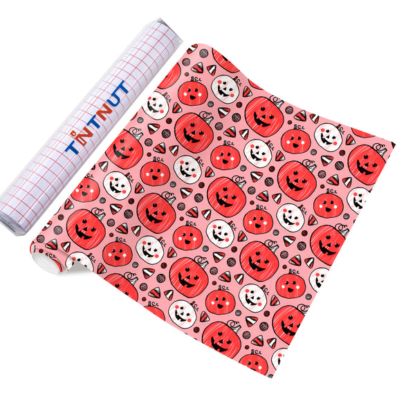 Tintnut Halloween Permanent Adhesive Vinyl,Fall Pumpkin Pattern Permanent Vinyl Self Sticker Water proofing Vinyl