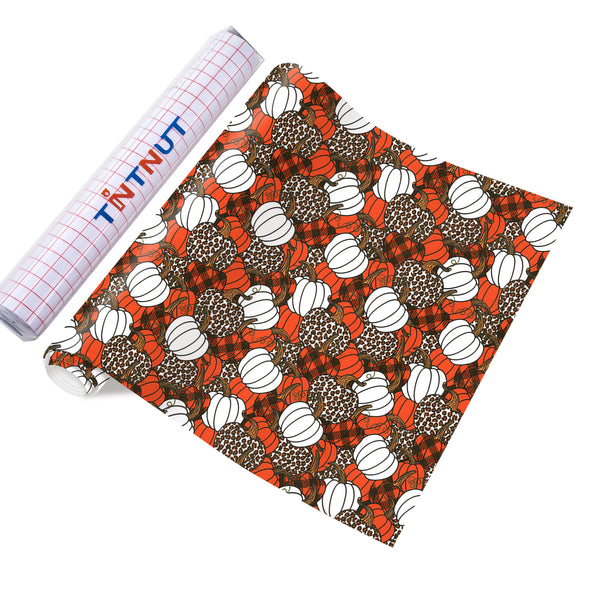 Tintnut Thanksgiving Permanent Adhesive Vinyl，Halloween pumpkin Pattern Adhesive Vinyl,Self Sticker Water proofing Vinyl