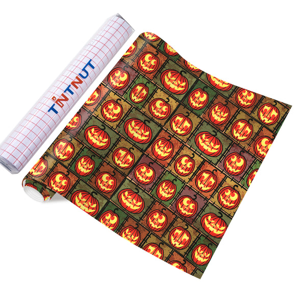 Tintnut Thanksgiving Pumpkin Permanent Vinyl，Autumn Pattern Permanent Adhesive Vinyl,Self Sticker Water proofing Vinyl