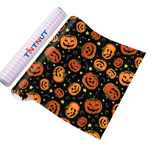 Tintnut Thanksgiving Permanent Vinyl，Halloween pumpkin Pattern Permanent Adhesive Vinyl,Self Sticker Water proofing Vinyl