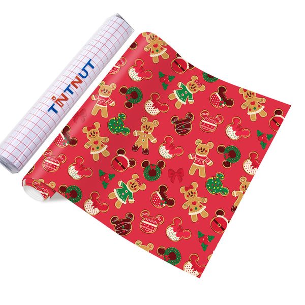 Tintnut Christmas Permanent Adhesive Vinyl, Cookies Pattern Permanent Vinyl,Self Sticker Water proofing Vinyl