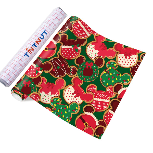 Tintnut Christmas Permanent Adhesive Vinyl,Christmas Cookies Pattern Permanent Vinyl,Self Sticker Water proofing Vinyl