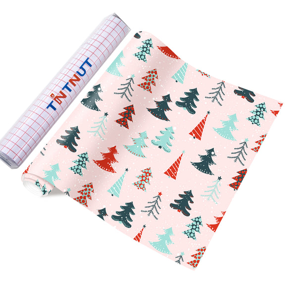 Tintnut Christmas Permanent Vinyl，Tree Pattern Permanent Adhesive Vinyl,Self Sticker Water proofing Vinyl