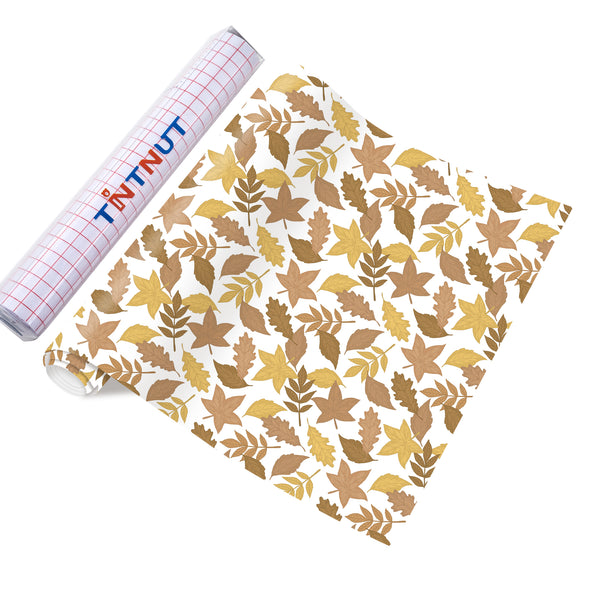 Tintnut Bown Autumn Permanent Vinyl,Leaves Pattern Permanent Adhesive Vinyl for Cutting Machine,Self Sticker Water Proofing Vinyl