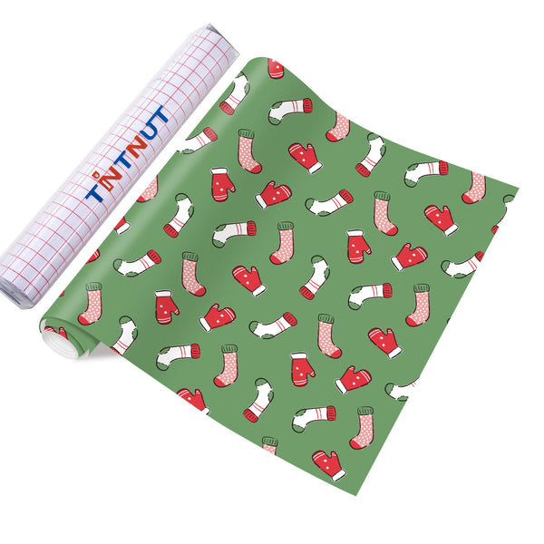 Tintnut Christmas Permanent Vinyl,Pink Christmas Permanent Adhesive Vinyl for Cutting Machine,Christmas Stocking Pattern Self Sticker Water proofing Vinyl