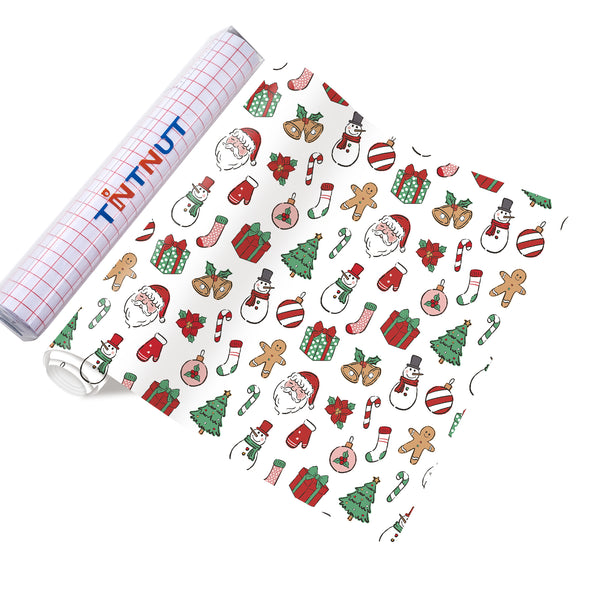 Tintnut Christmas Permanent Adhesive Vinyl,Pink Christmas Permanent Vinyl Compatible with Cricut Machine,Santa Claus Pattern Self Sticker Water proofing Vinyl