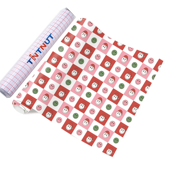 Tintnut Christmas Permanent Adhesive Vinyl,Pink Christmas Permanent Vinyl for Cutting Machine,Santa Claus Pattern Self Sticker Water proofing Vinyl