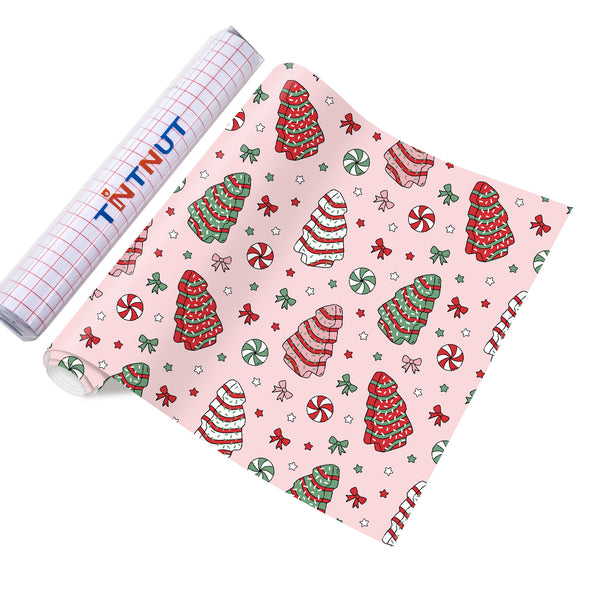 Tintnut Christmas Permanent Vinyl,Pink Christmas Permanent Adhesive Vinyl for Cutting Machine,Christmas Tree Pattern Self Sticker Water proofing Vinyl