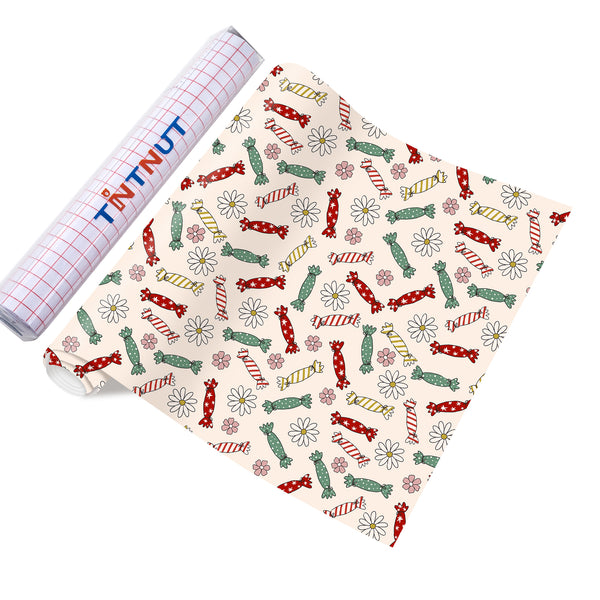 Tintnut Christmas Permanent Vinyl,Pink Christmas Permanent Adhesive Vinyl for Cutting Machine,Candy Pattern Self Sticker Water proofing Vinyl