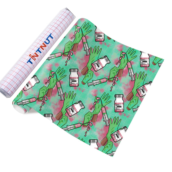 Tintnut Nurses Day Parmanet Vinyl,Green Color Pattern Parmanet Vinyl,Waterproof Vinyl for Home Decor Self Sticker