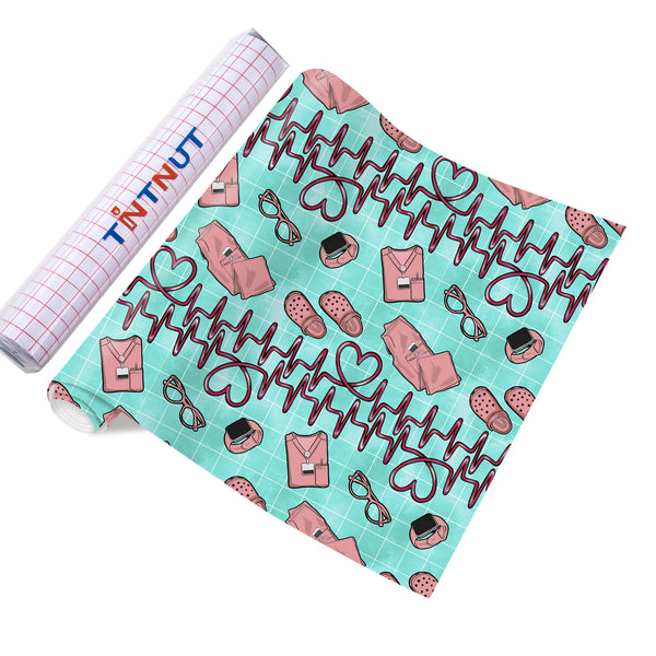 Tintnut Nurses Day Parmanet Vinyl,Cyan Pink Color Pattern Parmanet Vinyl,Waterproof Vinyl for Home Decor Self Sticker