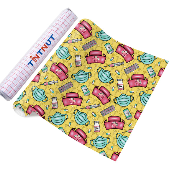 Tintnut Nurses Day Parmanet Vinyl,Yellow Color Pattern Parmanet Vinyl,Waterproof Vinyl for Home Decor Self Sticker