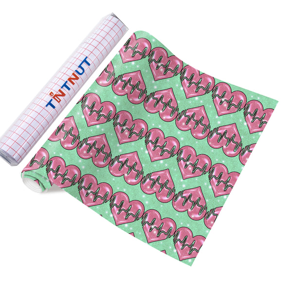 Tintnut Nurses Day Parmanet Vinyl,Pink And Grass Green Color Pattern Parmanet Vinyl,Waterproof Vinyl for Home Decor Self Sticker