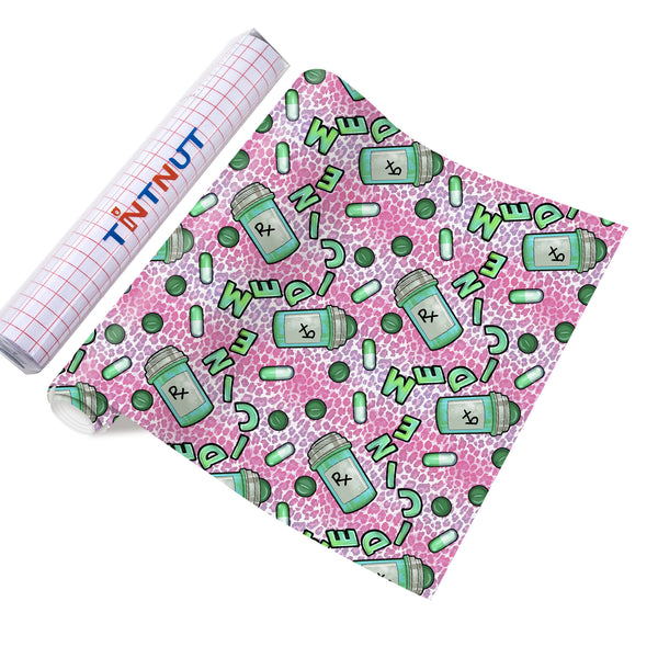 Tintnut Nurses Day Parmanet Vinyl,Green And Pink Pattern Parmanet Vinyl,Waterproof Vinyl for Home Decor Self Sticker