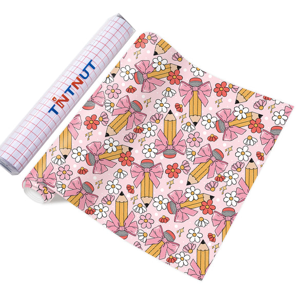 Tintnut Teachers' Day Pink Bow Pencil Clips Heat Parmanet Vinyl Adhesive Vinyl Sheets Self Sticker Water Proofing Vinyl