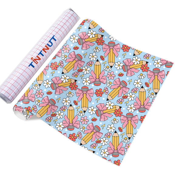 Tintnut Teachers' Day Blue Bow Pencil Clips Heat Parmanet Vinyl Adhesive Vinyl Sheets Self Sticker Water Proofing Vinyl