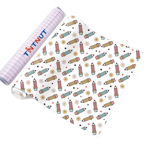 Tintnut Teachers' Day White Pencils Heat Parmanet Vinyl Adhesive Vinyl Sheets Self Sticker Water Proofing Vinyl
