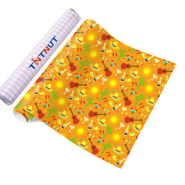 Tintnut Mexican Classic Orange Hat Pattern Permanent Adhesive Vinyl Sheets Self Sticker Water proofing Vinyl for DIY
