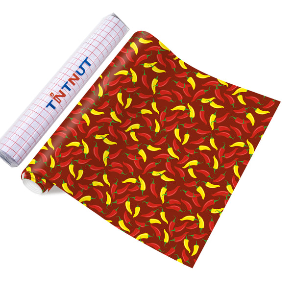 Tintnut Mexican Classic Red Chili Peppers Pattern Permanent Adhesive Vinyl Sheets Self Sticker Water proofing Vinyl for DIY