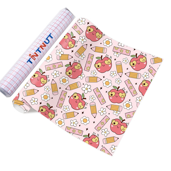 Tintnut Teachers' Day Pink Red Apples Heat Parmanet Vinyl Adhesive Vinyl Sheets Self Sticker Water Proofing Vinyl