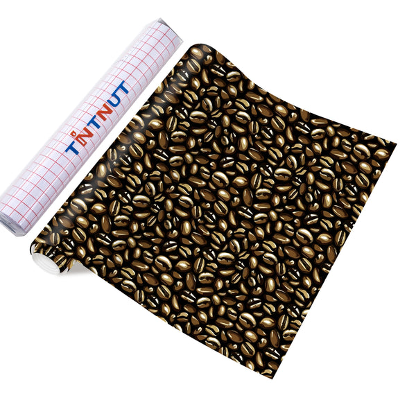 Tintnut Coffee Beans Pattern Permanent Adhesive Vinyl,Permanent Vinyl for Cutting Machine,Permanent Outdoor Vinyl for Decor Sticker