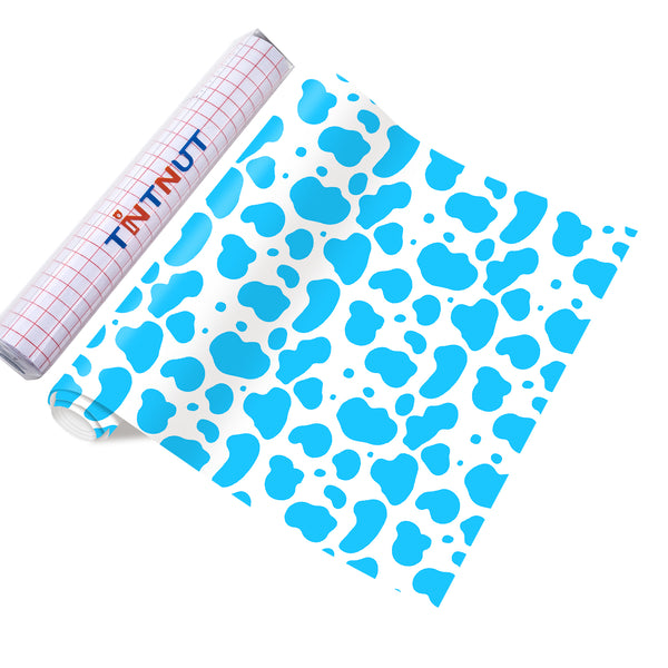 Tintnut Colorful Cow Permanent Vinyl, Blue Cowhide Pattern Printed Adhesive Vinyl,Animal Print Vinyl for Decor Self Sticker