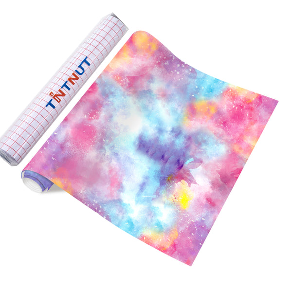 Tintnut Tie Dye Permanent Vinyl Pink Purple Blue Block Gradient Watercolor Art Patterned Adhesive Vinyl Sheets, Waterproof Self Sticker for DIY Crafts
