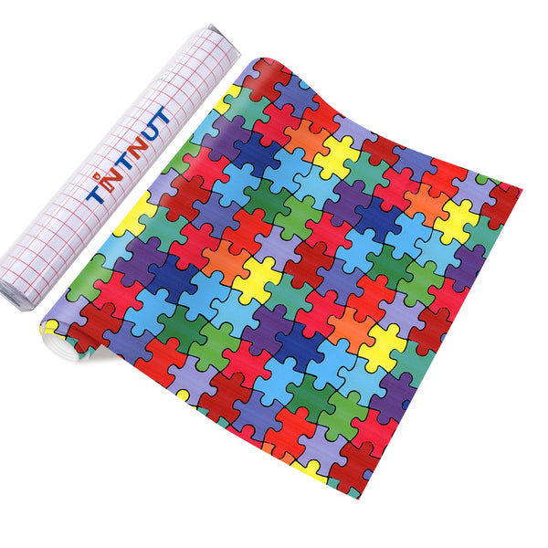 Tintnut Puzzles Adhesive Vinyl, Autism Awareness Puzzles Vinyl, Adhesive Vinyl Sheets, Pattern Self Sticker Water proofing Permanent Vinyl