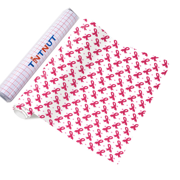 Tintnut Pink Ribbon Permanent Vinyl,Breast Cancer Awareness Vinyl Compatible with Cricut Machine,Patterned Permanent Adhesive Vinyl Sheets