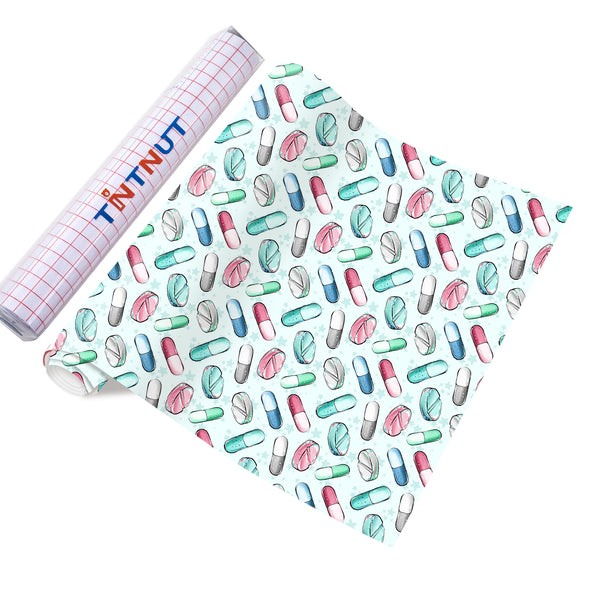 Tintnut Nurse Permanent Adhesive Vinyl,Capsule Patterned Permanent Vinyl,Hospital Theme Patterned Permanent Adhesive Vinyl for Cutting Machine,Home Decor Self Sticker