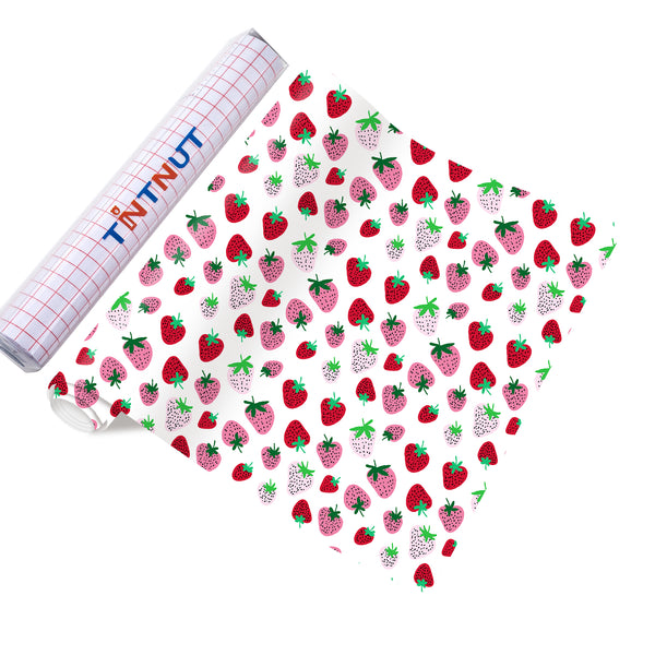 Tintnut Strawberry Permanent Vinyl Flower Pattern Adhesive Vinyl Strawberry Flower Pattern Outdoor Vinyl