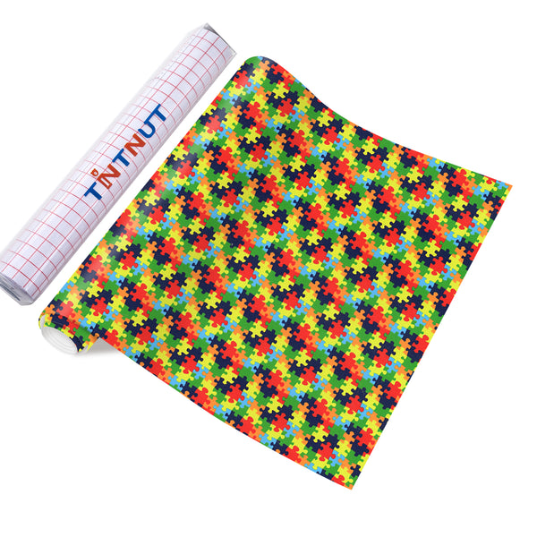 Tintnut Puzzles Permanent Vinyl, Autism Awareness Puzzles Adhesive Vinyl, Permanent Vinyl Sheets, Pattern Self Sticker Water proofing Vinyl