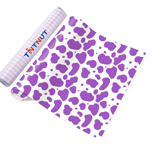 Tintnut Colorful Cow Permanent Vinyl, Purple Cowhide Pattern Printed Adhesive Vinyl,Animal Print Vinyl for Decor Self Sticker