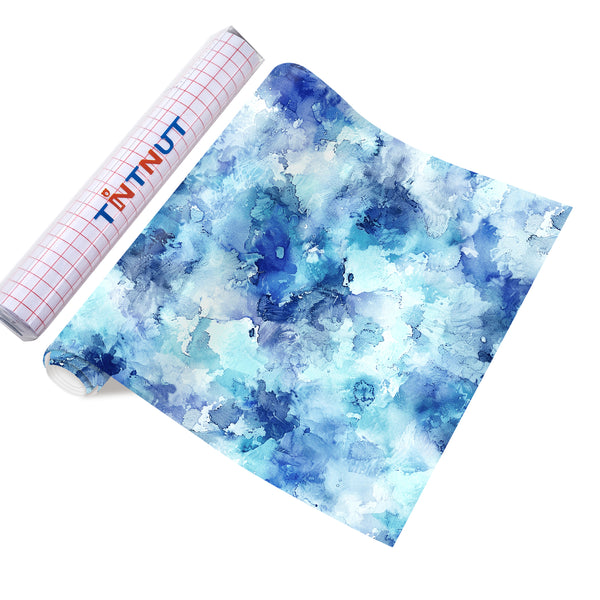 Tintnut Tie Dye Permanent Vinyl Blue Purple Block Gradient Watercolor Art Patterned Adhesive Vinyl Sheets, Waterproof Self Sticker for DIY Crafts