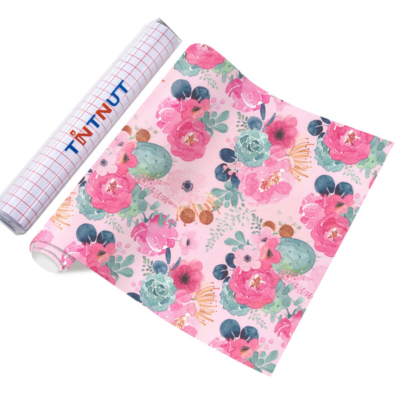 Tintnut Rose Pattern Permanent Vinyl Flower Adhesive Self Sticker, Rose Floral Glossy Self Sticker Water proofing Vinyl