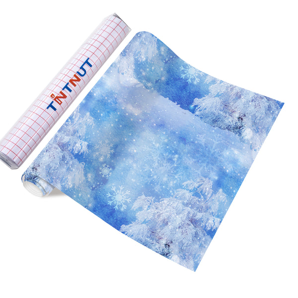Tintnut Snowflake Permanent Adhesive Vinyl,Winter Snowscape Pattern Self Sticker Water proofing Vinyl Compatible with Cricut Or Silhouette