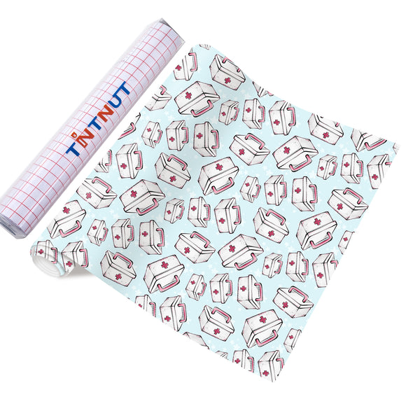Tintnut Nurse Permanent Adhesive Vinyl,First Aid Kit Patterned Permanent Vinyl,Hospital Theme Patterned Permanent Adhesive Vinyl for Cutting Machine,Home Decor Self Sticker