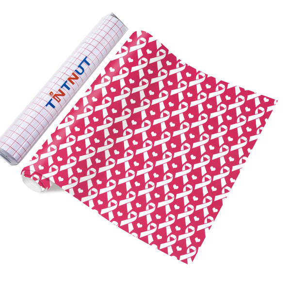 Tintnut Pink Ribbon Permanent Adhesive Vinyl,Breast Cancer Awareness Vinyl Compatible with Cricut Machine,Patterned Permanent Vinyl Sheets