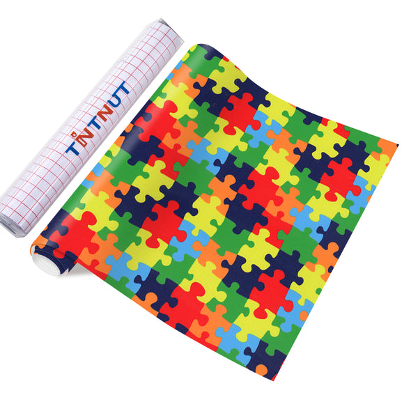 Tintnut Puzzles Adhesive Vinyl, Autism Awareness Puzzles Permanent Vinyl, Permanent Vinyl Sheets, Pattern Self Sticker Water proofing Vinyl